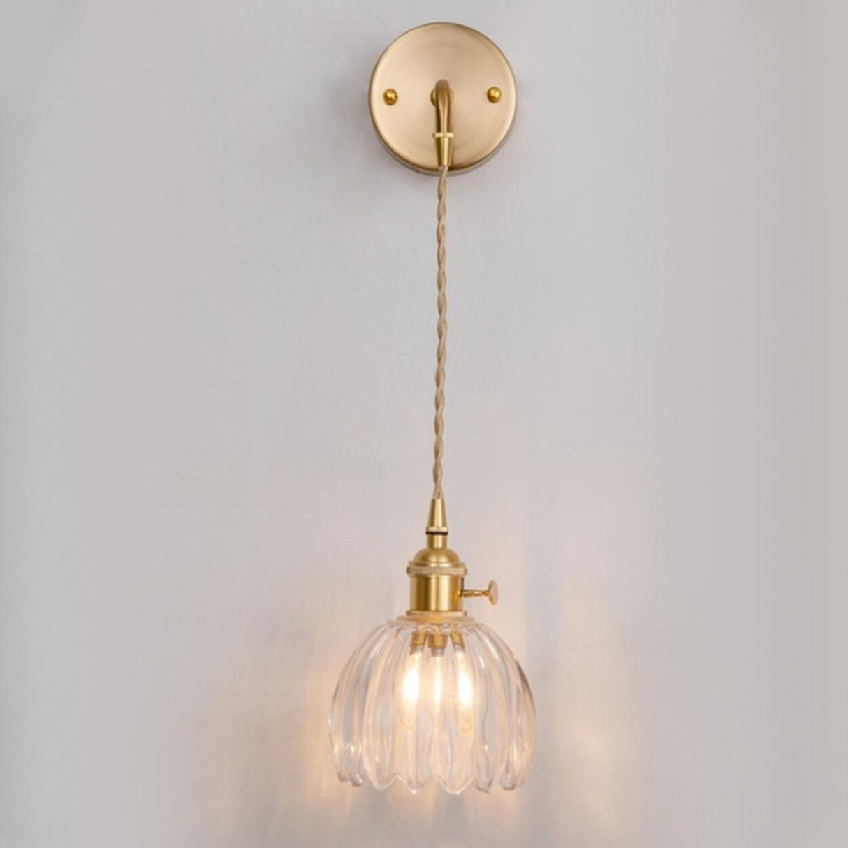 Stylish Gold Flower Clear Glass Bedside Wall Sconce Image - 11