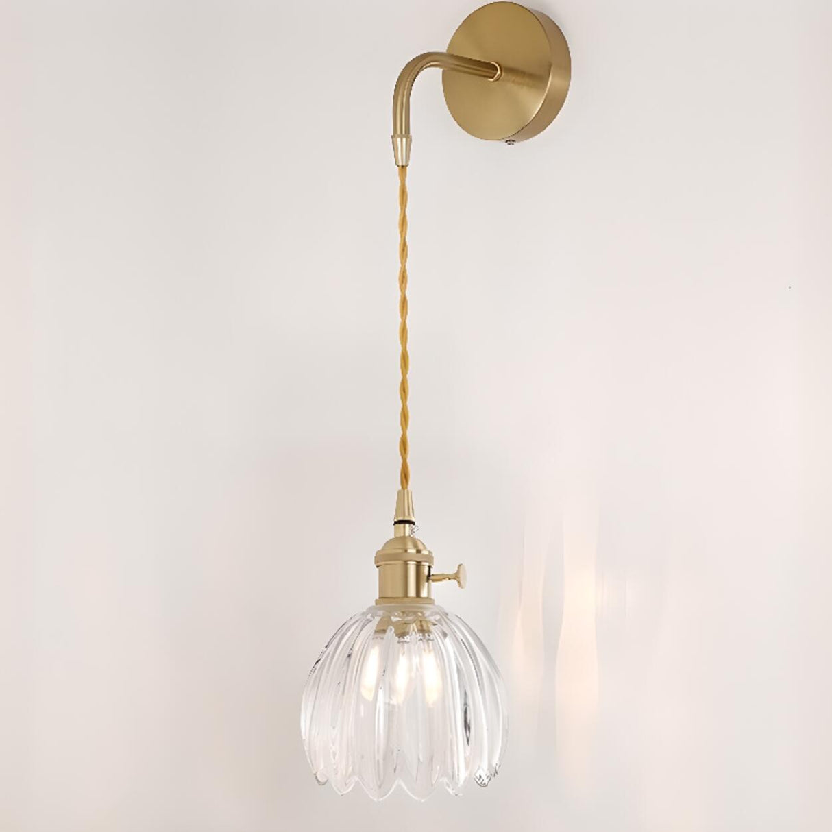 Stylish Gold Flower Clear Glass Bedside Wall Sconce Image - 12