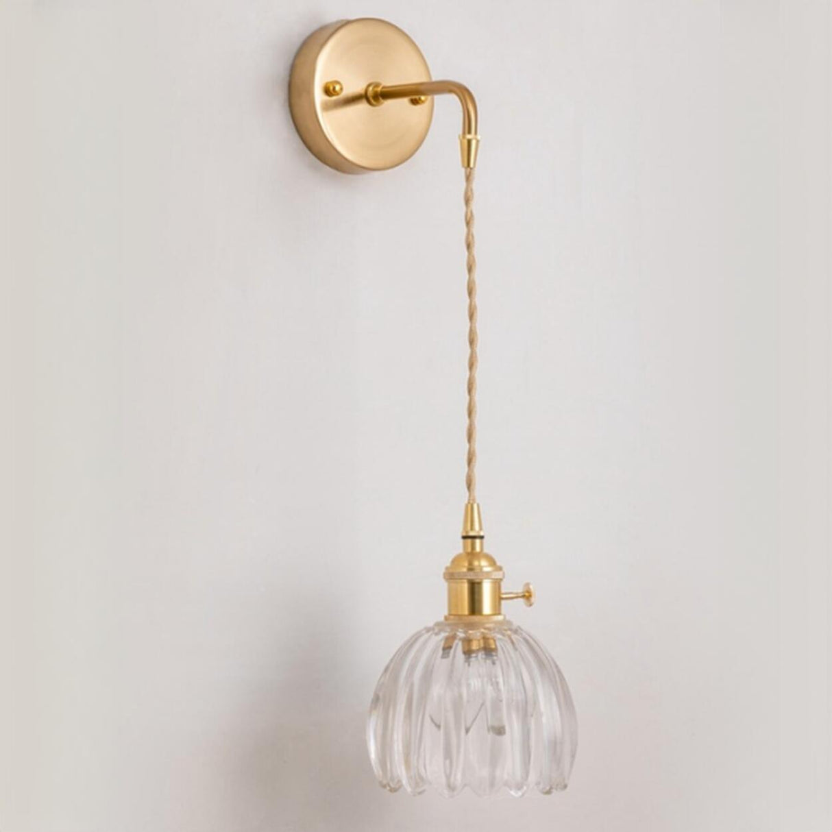 Stylish Gold Flower Clear Glass Bedside Wall Sconce Image - 13