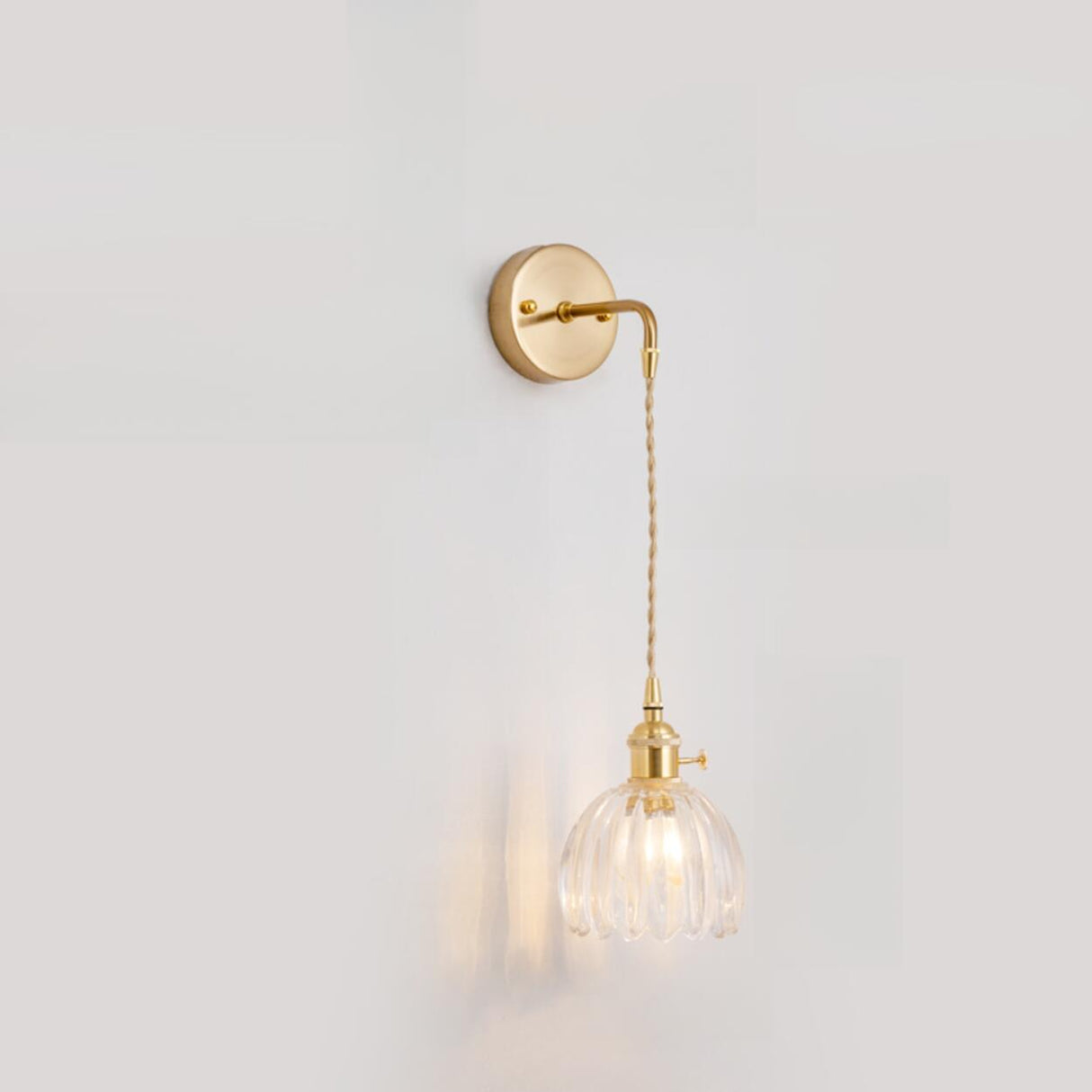 Stylish Gold Flower Clear Glass Bedside Wall Sconce Image - 2