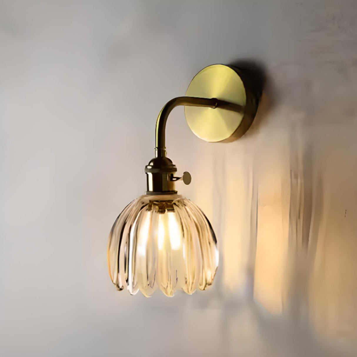Stylish Gold Flower Clear Glass Bedside Wall Sconce Image - 3