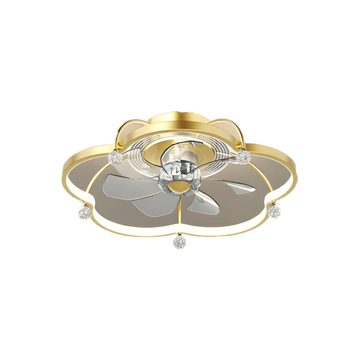 Stylish Gold Flower Metal Flush Ceiling Fan with Light Image - 5