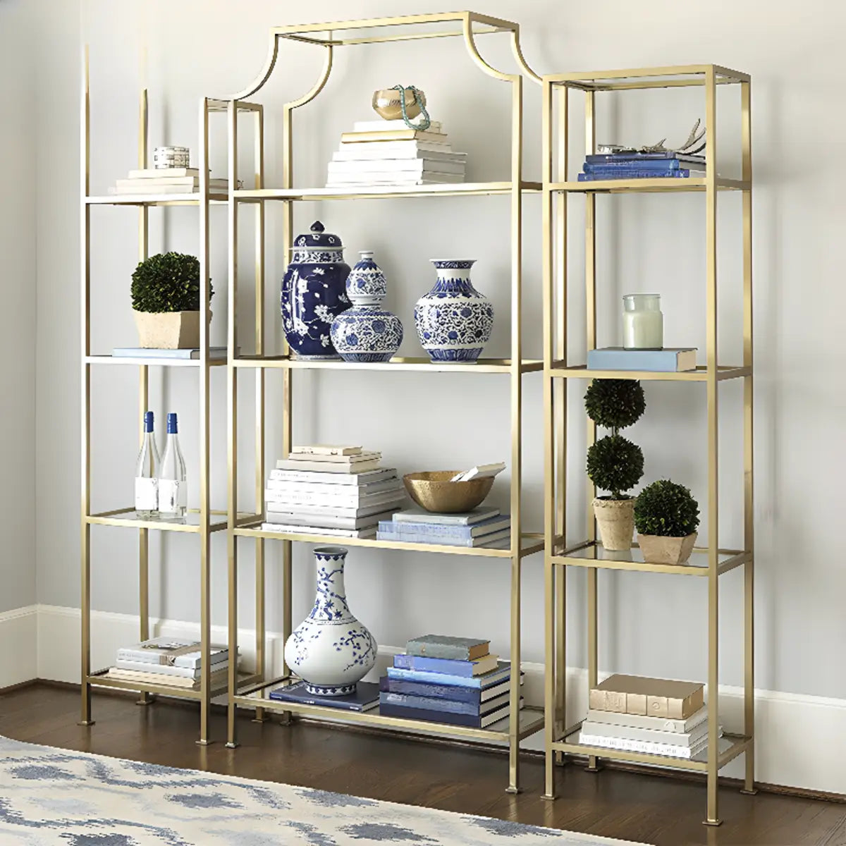 Stylish Golden Open-Back Iron Etagere Display Bookshelf Image - 1