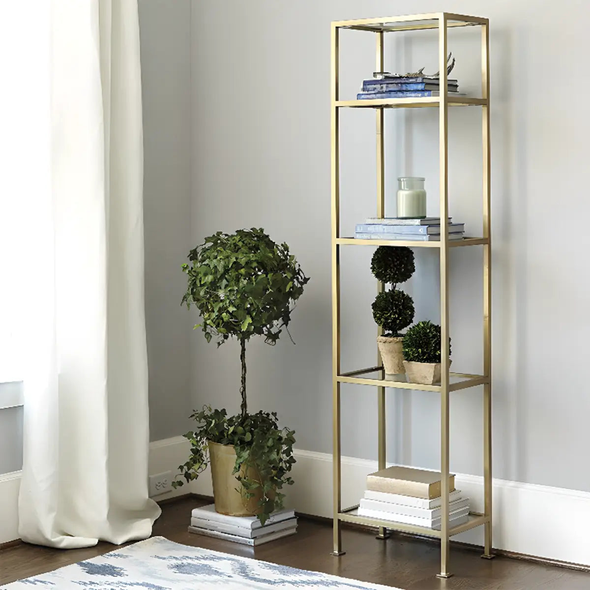 Stylish Golden Open-Back Iron Etagere Display Bookshelf Image - 3