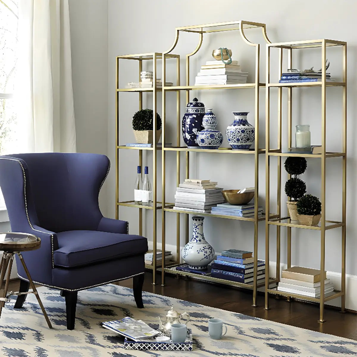 Stylish Golden Open-Back Iron Etagere Display Bookshelf Image - 4