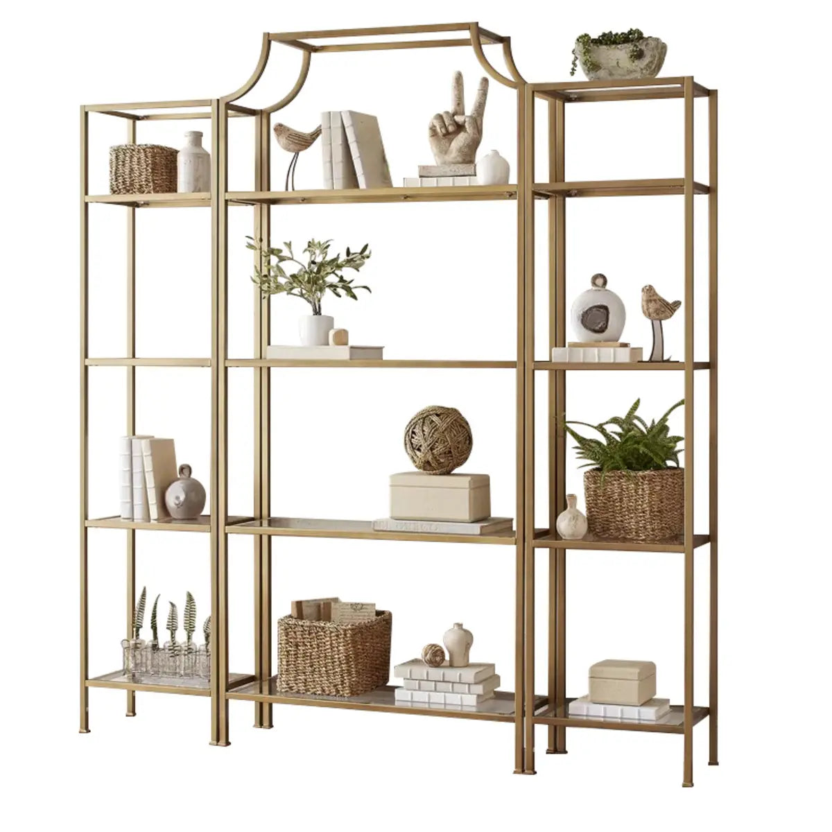 Stylish Golden Open-Back Iron Etagere Display Bookshelf Image - 5