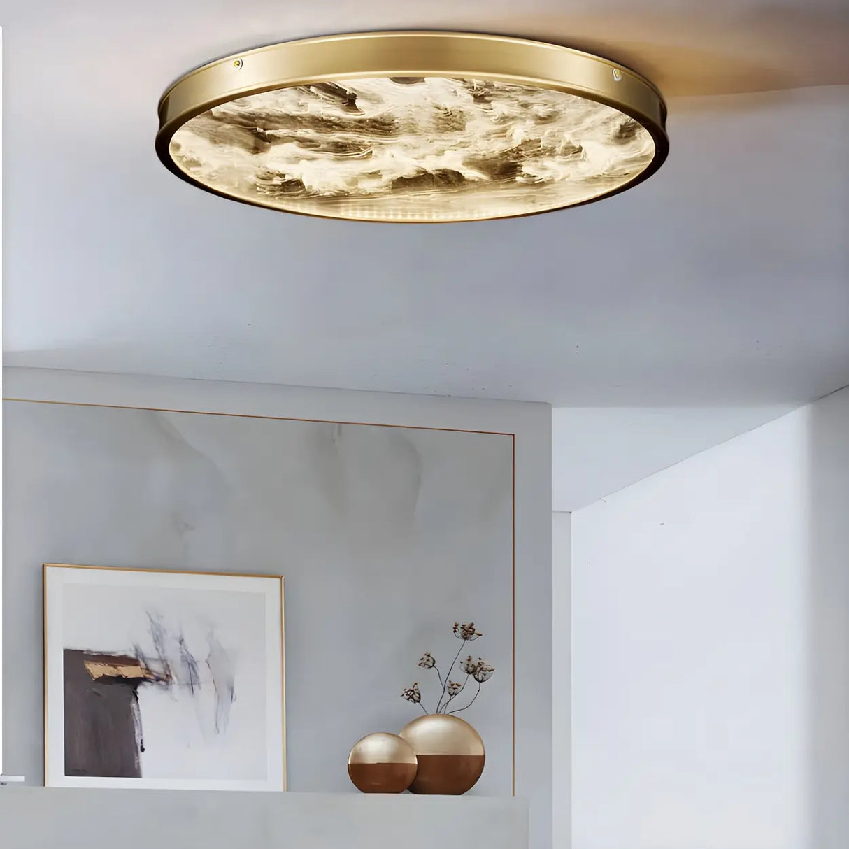 Stylish Golden Round Dimmable LED Flush Mount Light Image - 3