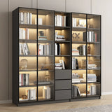 Stylish Grey Wood Vertical Glass Door Tall Bookcase Image - 1