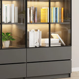 Stylish Grey Wood Vertical Glass Door Tall Bookcase Image - 10