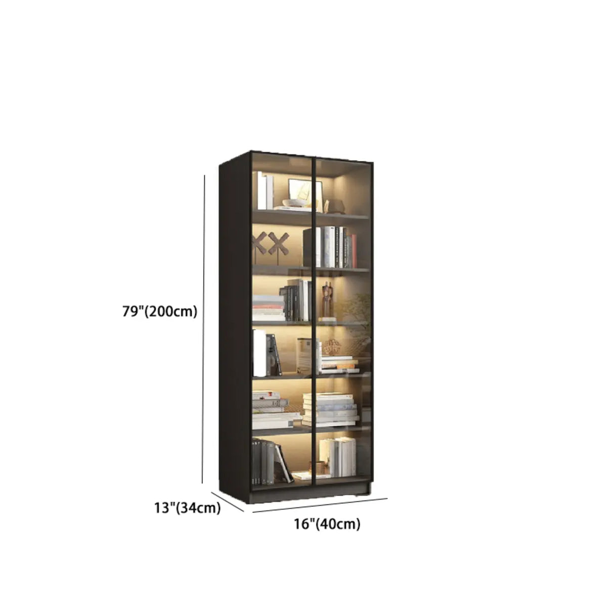 Stylish Grey Wood Vertical Glass Door Tall Bookcase 