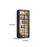 Stylish Grey Wood Vertical Glass Door Tall Bookcase Image - 19