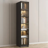 Stylish Grey Wood Vertical Glass Door Tall Bookcase Image - 2