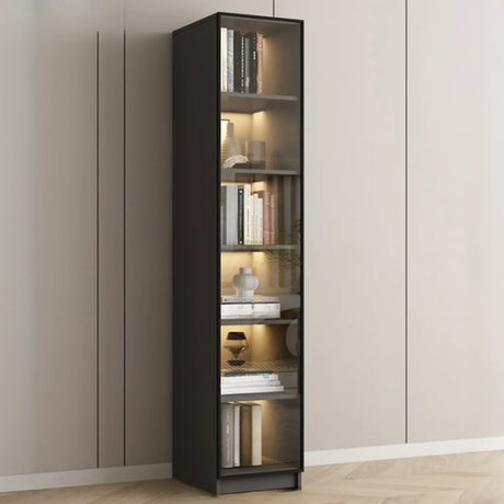 Stylish Grey Wood Vertical Glass Door Tall Bookcase Image - 2