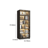 Stylish Grey Wood Vertical Glass Door Tall Bookcase Image - 22