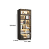 Stylish Grey Wood Vertical Glass Door Tall Bookcase Image - 24