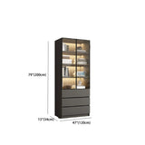 Stylish Grey Wood Vertical Glass Door Tall Bookcase Image - 25