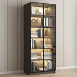 Stylish Grey Wood Vertical Glass Door Tall Bookcase Image - 3