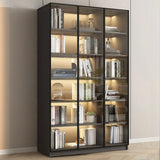 Stylish Grey Wood Vertical Glass Door Tall Bookcase Image - 5