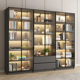Stylish Grey Wood Vertical Glass Door Tall Bookcase Image - 6