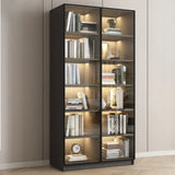 Stylish Grey Wood Vertical Glass Door Tall Bookcase Image - 7