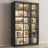 Stylish Grey Wood Vertical Glass Door Tall Bookcase Image - 9