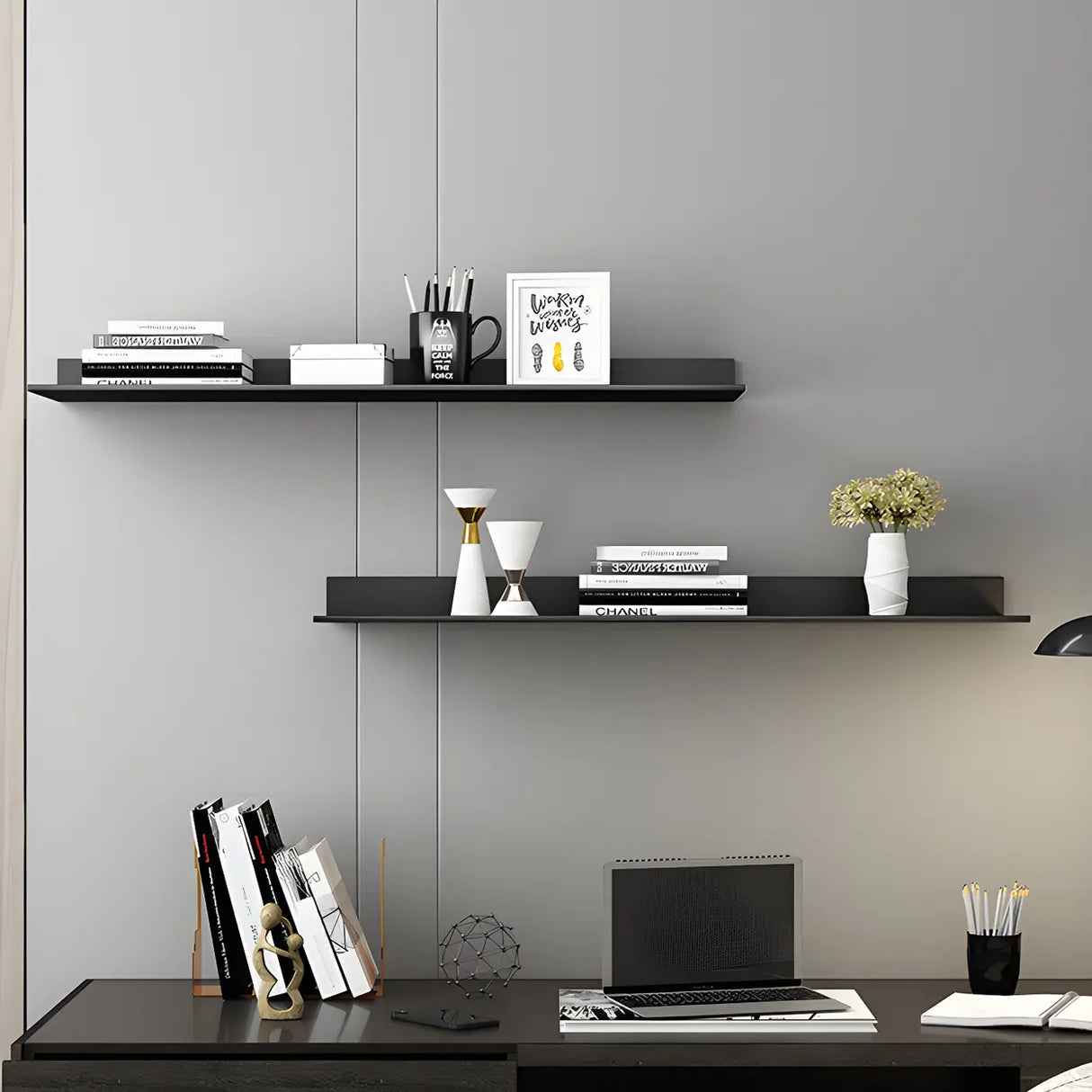 Stylish Horizontal Wall Mount Metal Short Bookshelves Image - 13