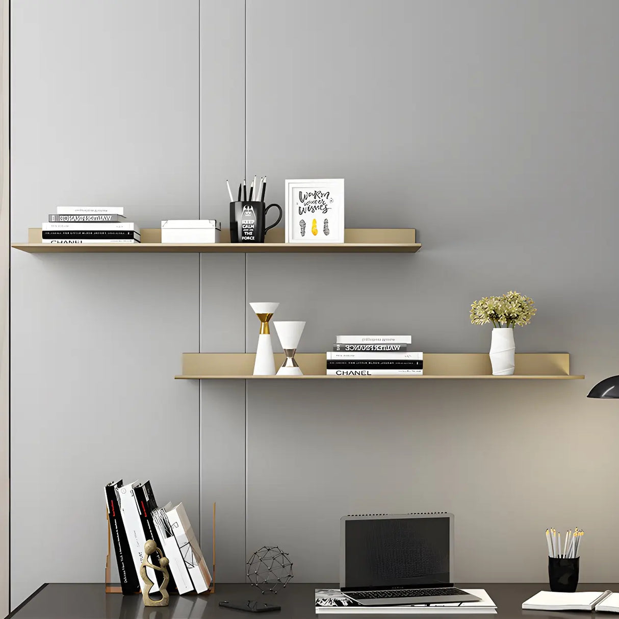 Stylish Horizontal Wall Mount Metal Short Bookshelves Image - 14