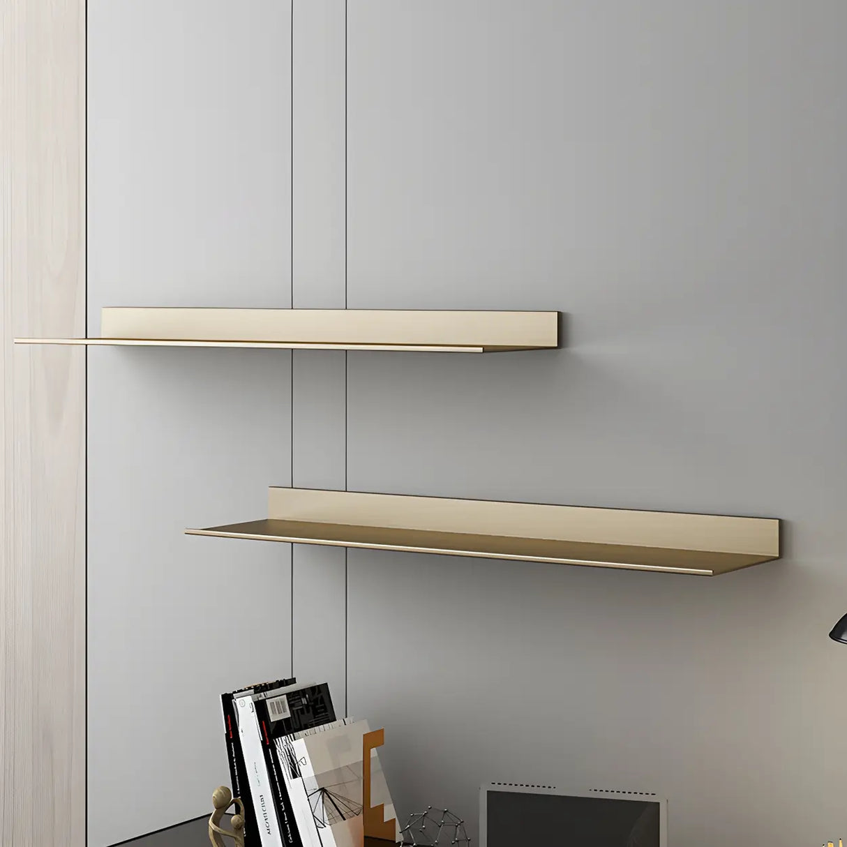 Stylish Horizontal Wall Mount Metal Short Bookshelves Image - 15