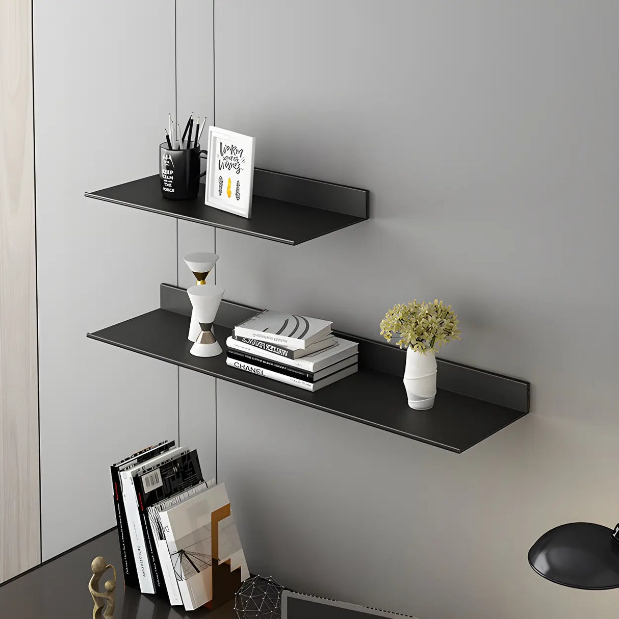 Stylish Horizontal Wall Mount Metal Short Bookshelves Image - 18