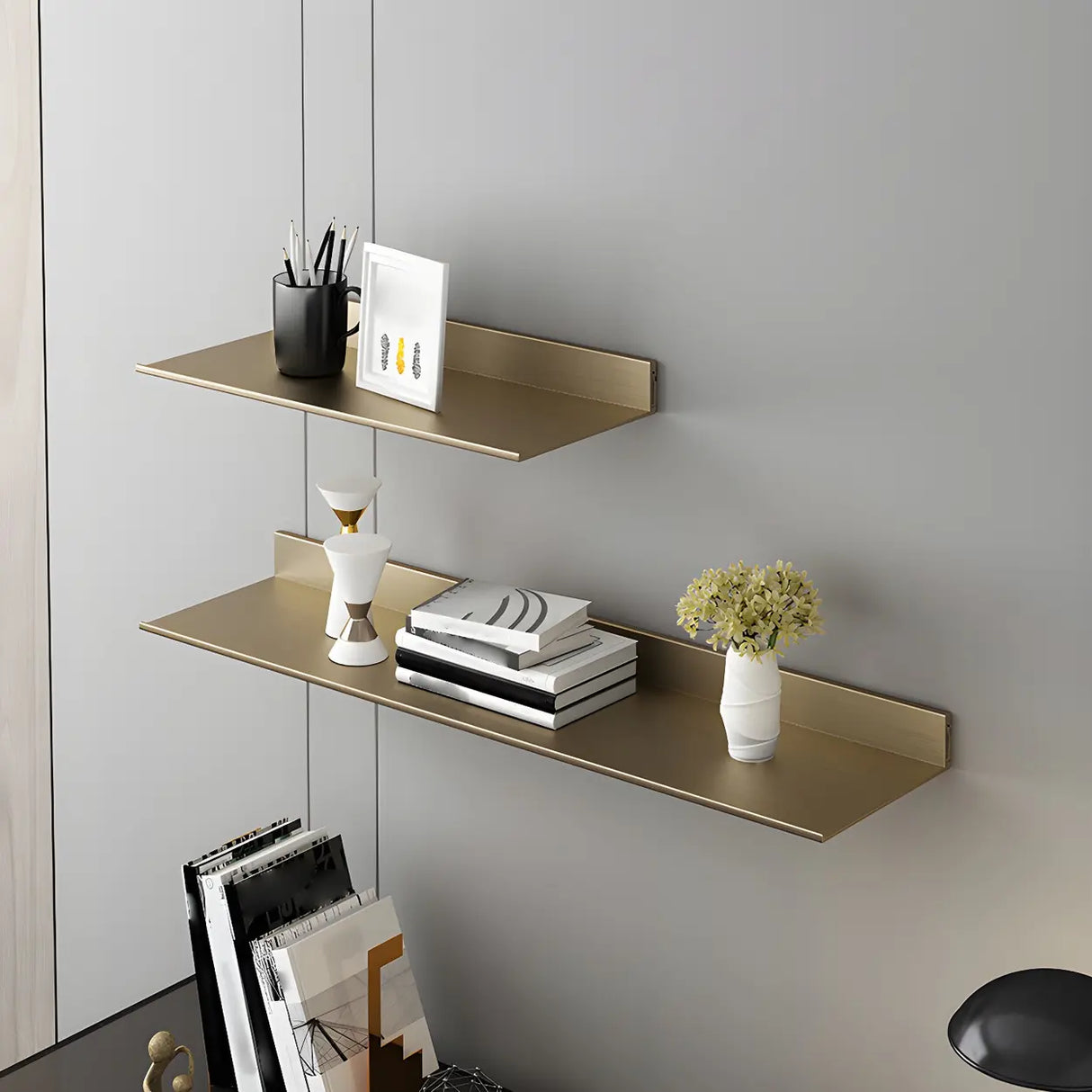 Stylish Horizontal Wall Mount Metal Short Bookshelves Image - 1