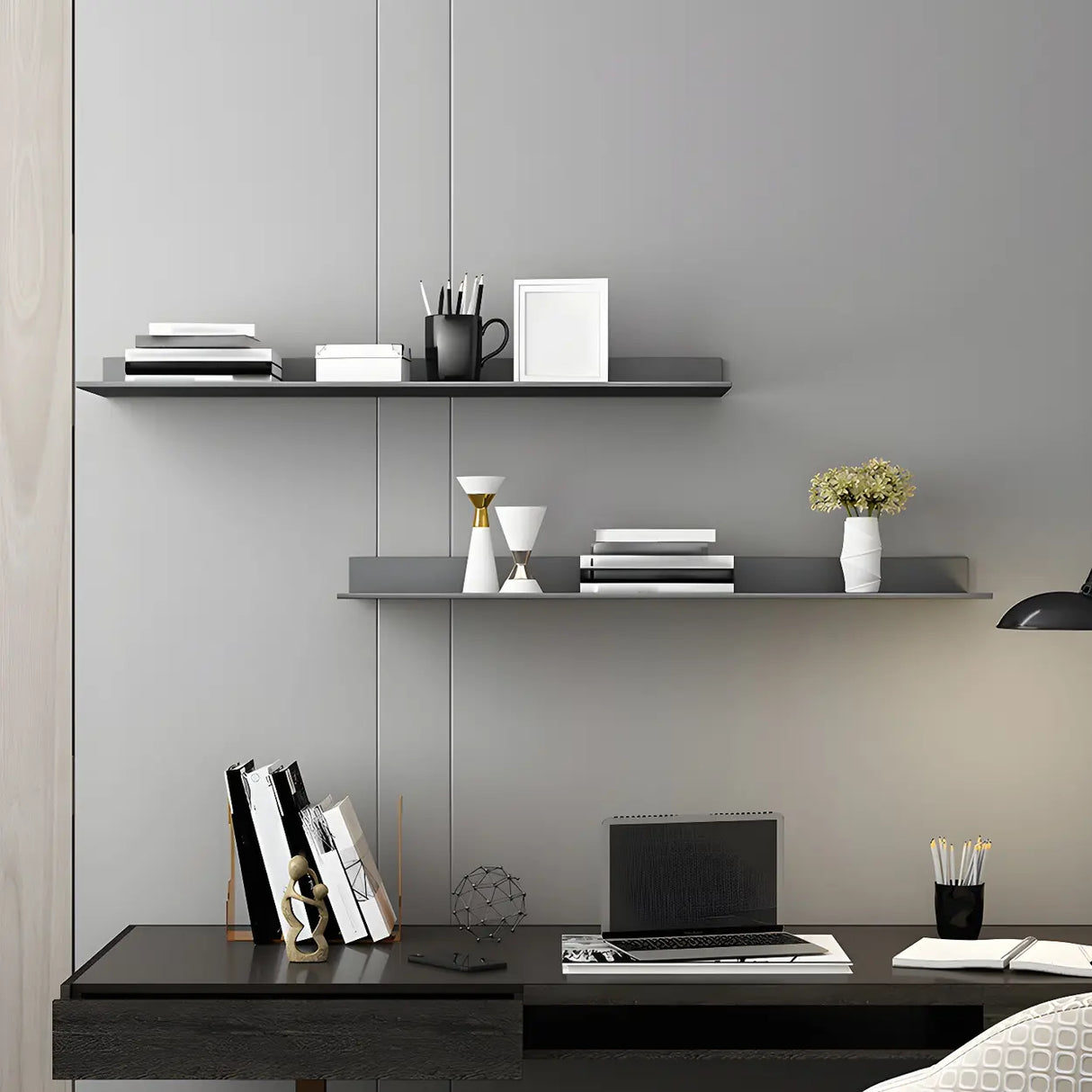 Stylish Horizontal Wall Mount Metal Short Bookshelves Image - 4