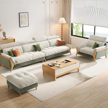 Stylish L-Shape Stationary Fabric White Standard Chaise Sofa Image - 1