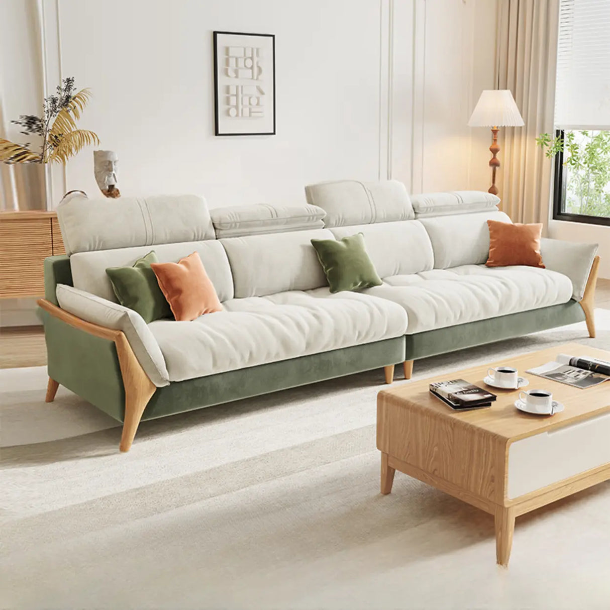 Stylish L-Shape Stationary Fabric White Standard Chaise Sofa Image - 10