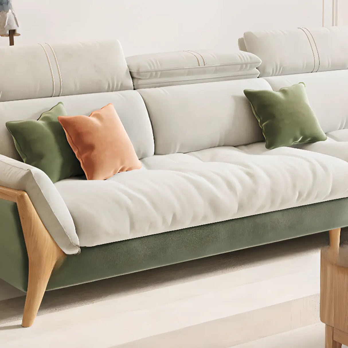 Stylish L-Shape Stationary Fabric White Standard Chaise Sofa Image - 12