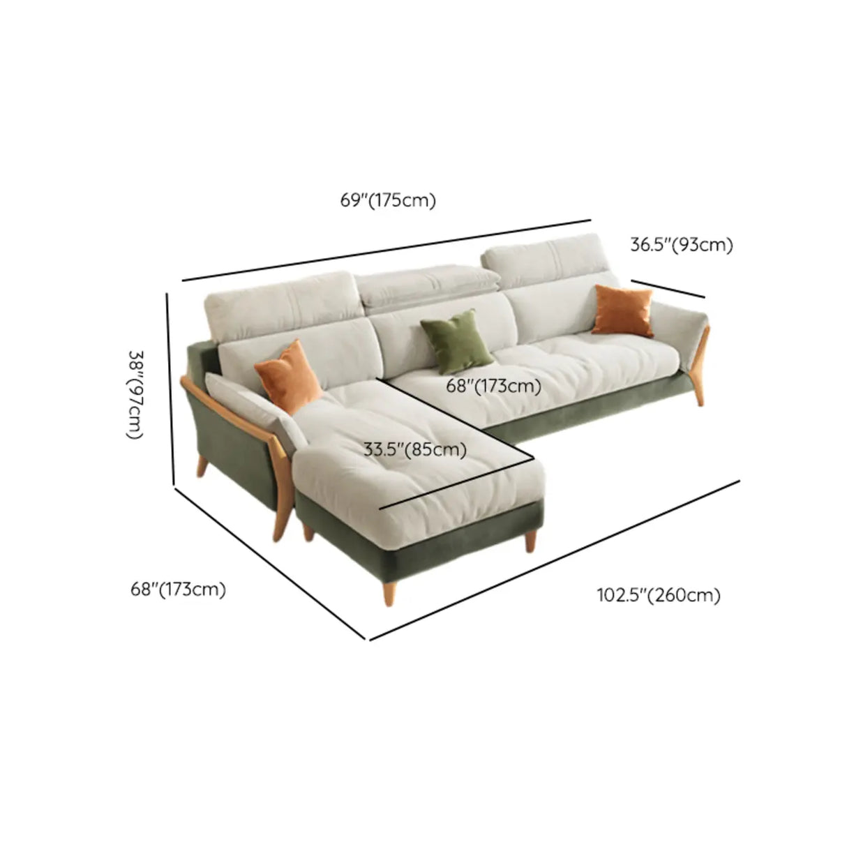 Stylish L-Shape Stationary Fabric White Standard Chaise Sofa Image - 18