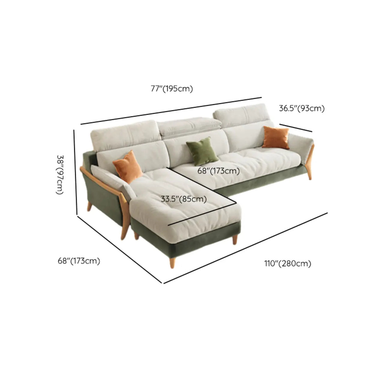 Stylish L-Shape Stationary Fabric White Standard Chaise Sofa Image - 19