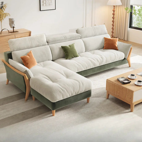 Stylish L-Shape Stationary Fabric White Standard Chaise Sofa Image - 2