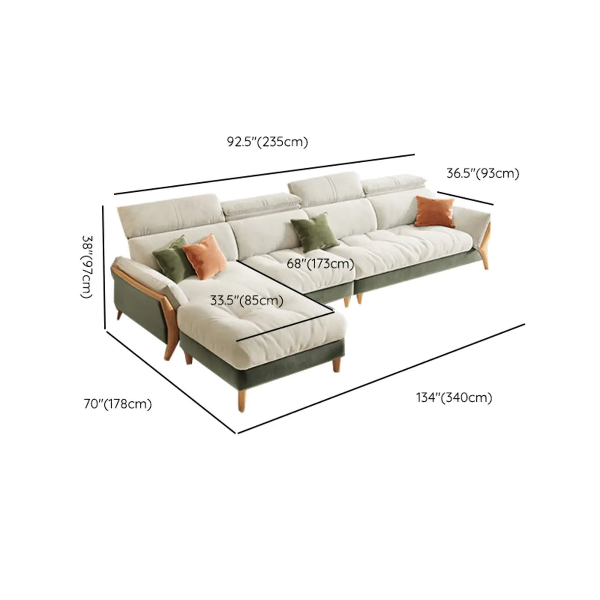 Stylish L-Shape Stationary Fabric White Standard Chaise Sofa Image - 21