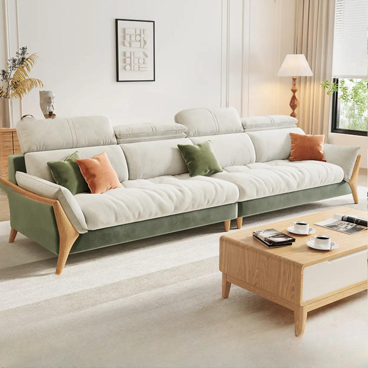 Stylish L-Shape Stationary Fabric White Standard Chaise Sofa Image - 5