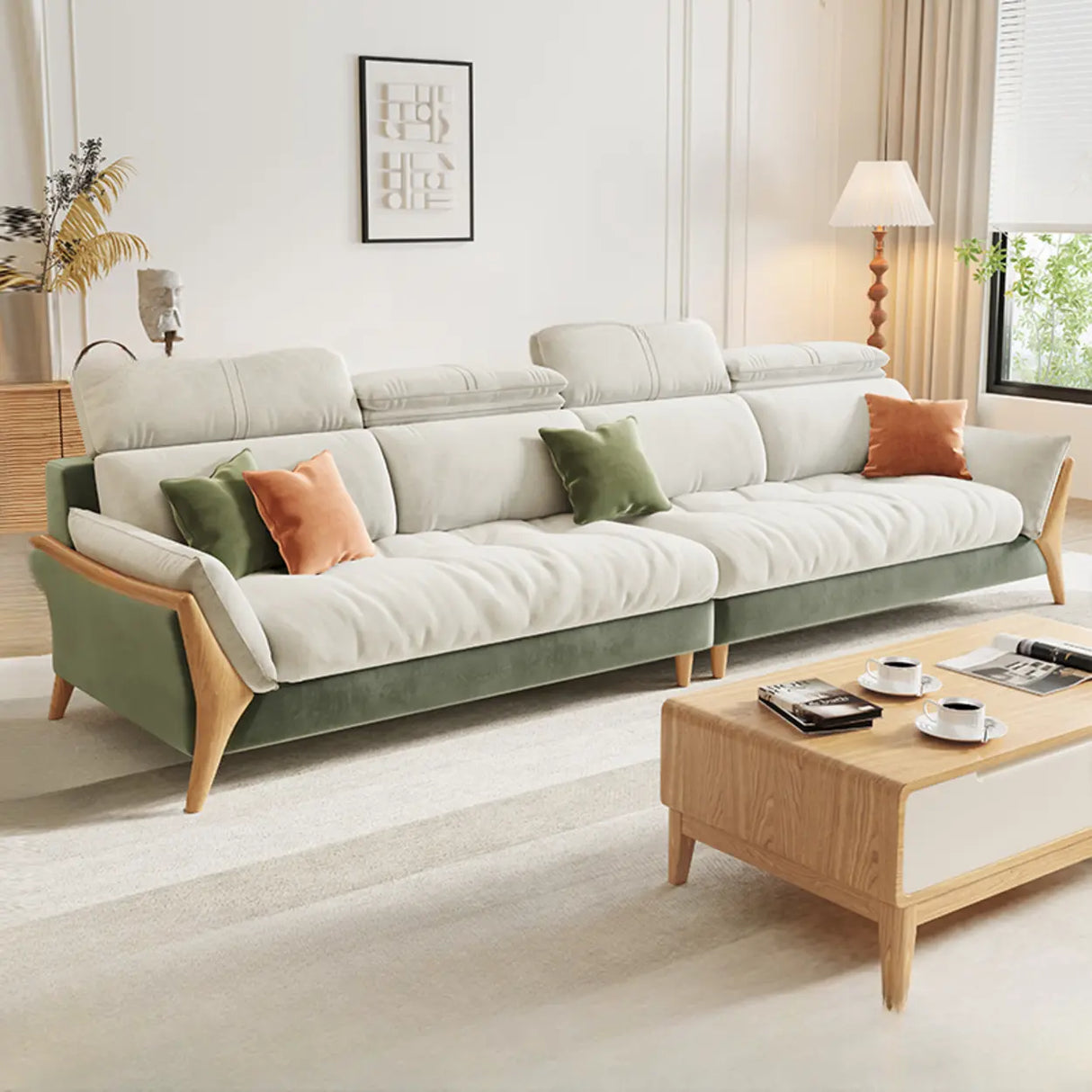 Stylish L-Shape Stationary Fabric White Standard Chaise Sofa Image - 7