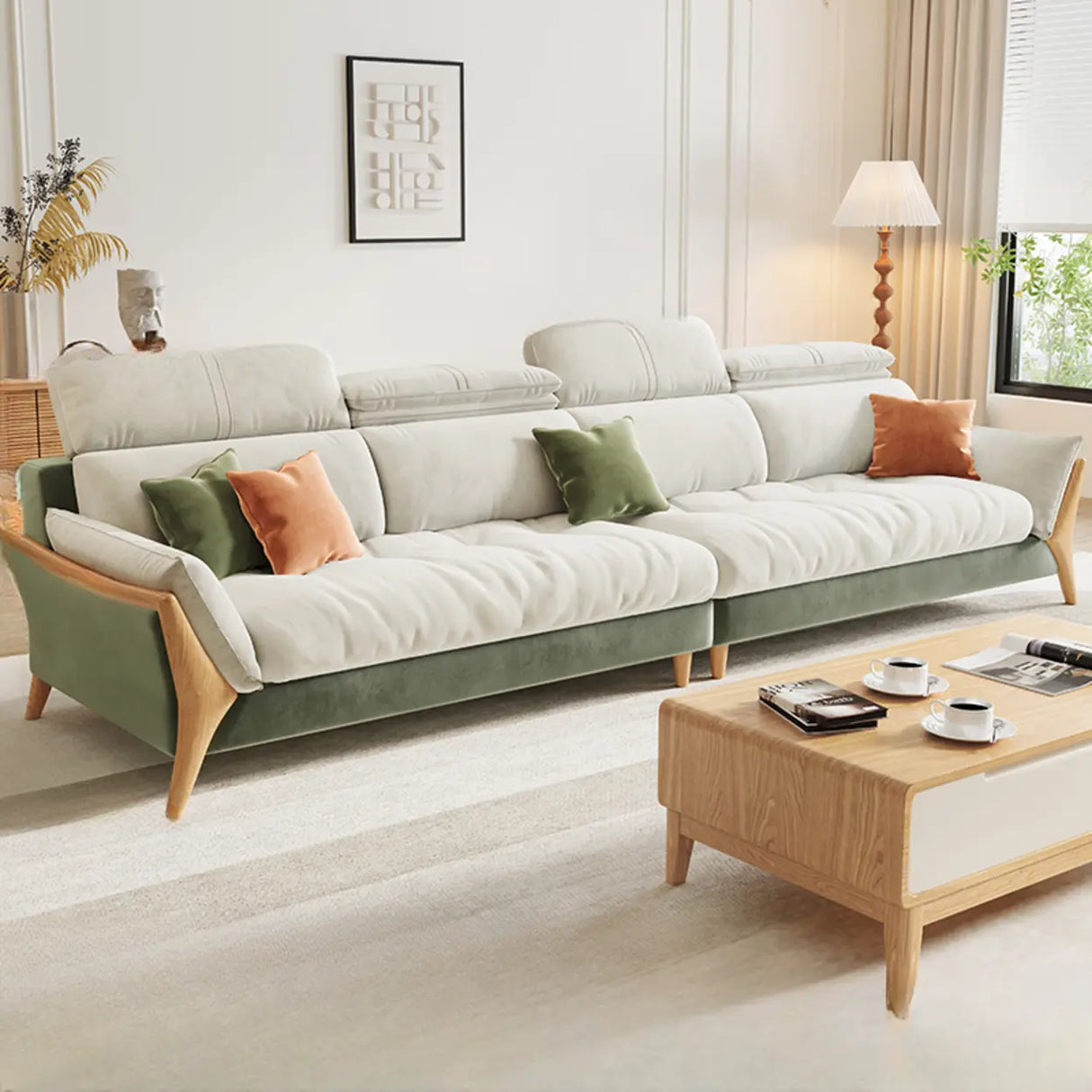 Stylish L-Shape Stationary Fabric White Standard Chaise Sofa Image - 8