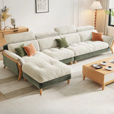 Stylish L-Shape Stationary Fabric White Standard Chaise Sofa Image - 9