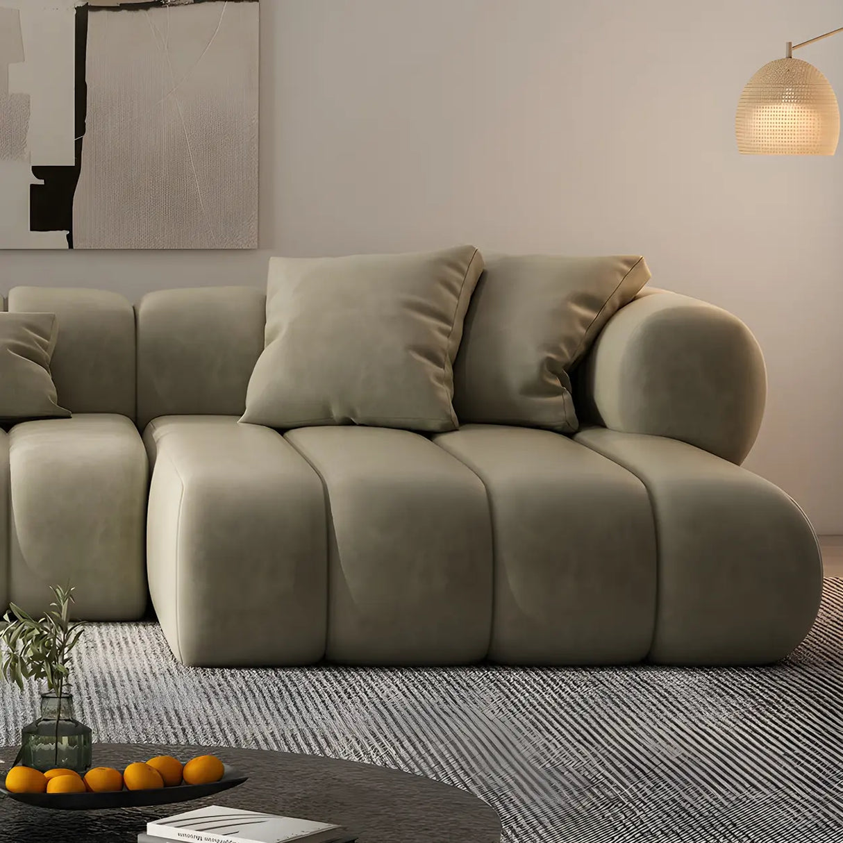Stylish L-Shaped Velvet Sage Green Large Sectional Sofa Image - 13