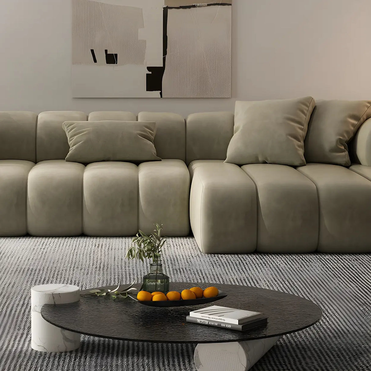 Stylish L-Shaped Velvet Sage Green Large Sectional Sofa Image - 14