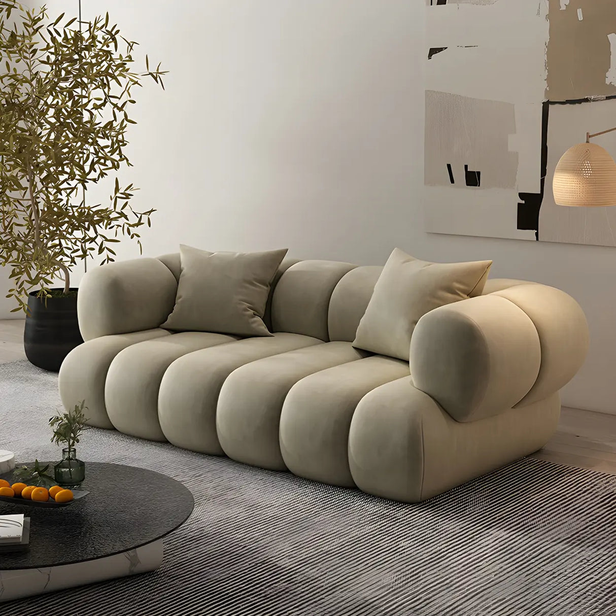 Stylish L-Shaped Velvet Sage Green Large Sectional Sofa Image - 20