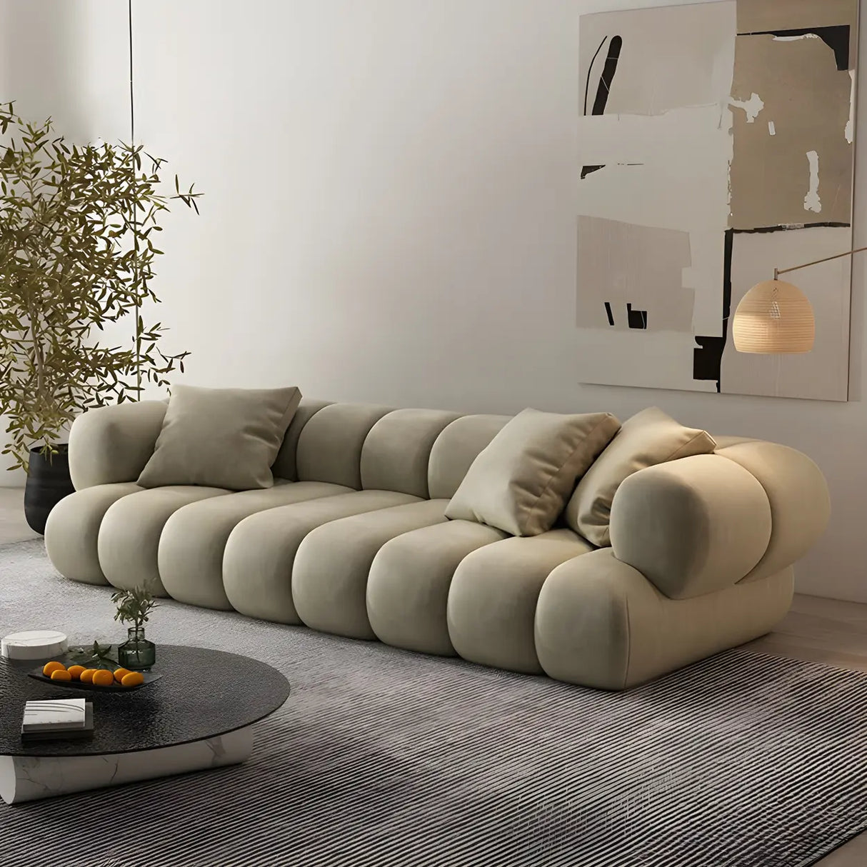 Stylish L-Shaped Velvet Sage Green Large Sectional Sofa Image - 3