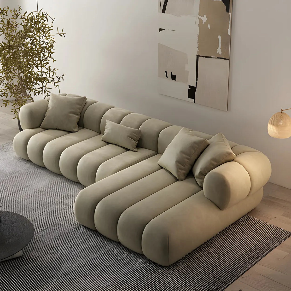 Stylish L-Shaped Velvet Sage Green Large Sectional Sofa Image - 4