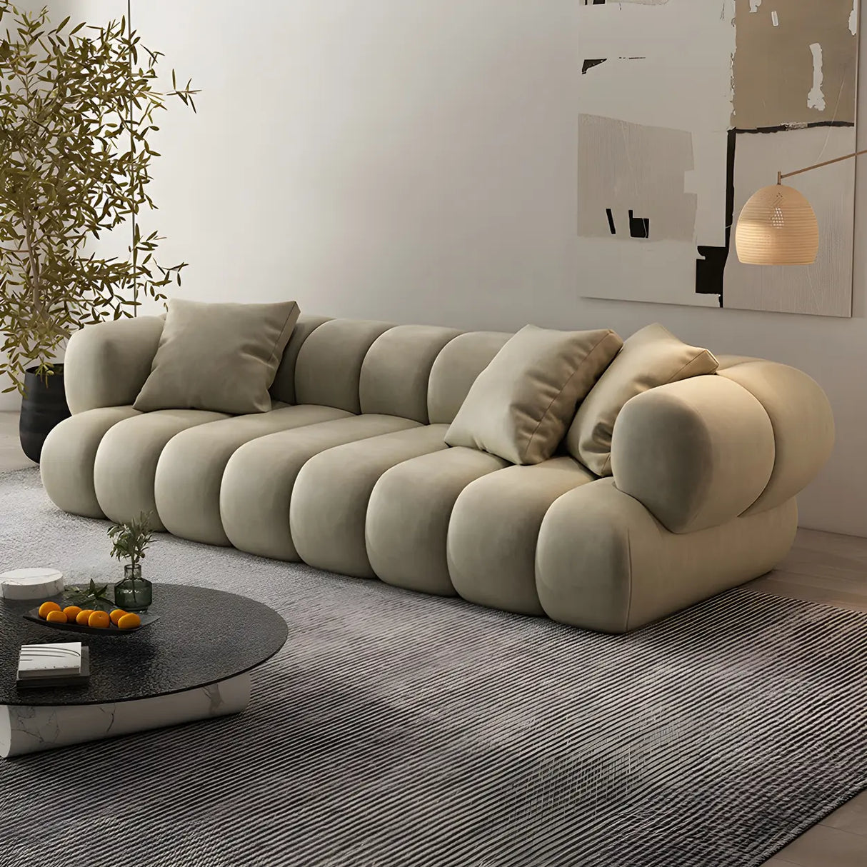 Stylish L-Shaped Velvet Sage Green Large Sectional Sofa Image - 5