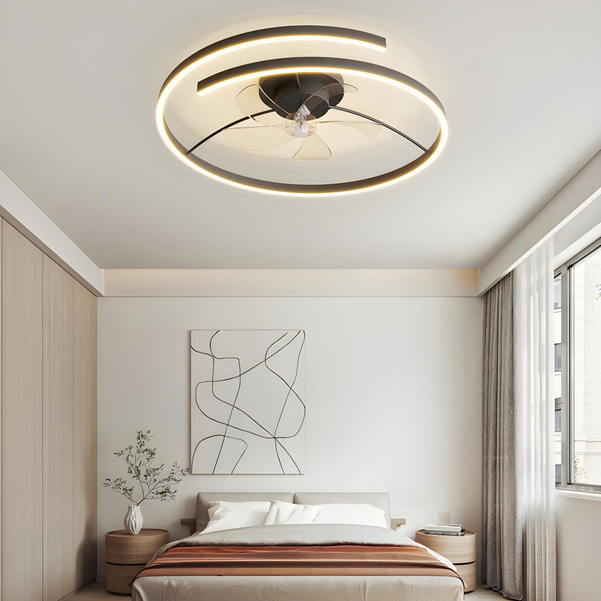 Stylish Linear Metal Modern Ceiling Fan with Light Image - 5