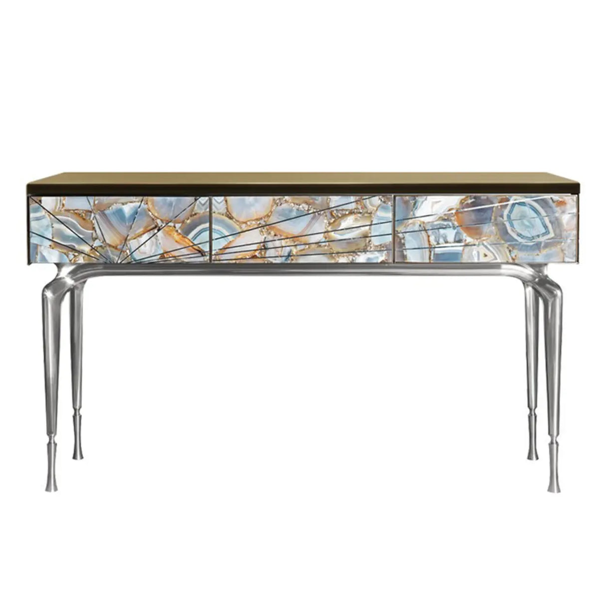 Stylish Metal Legs Blue Stone Storage Console Table Image - 11